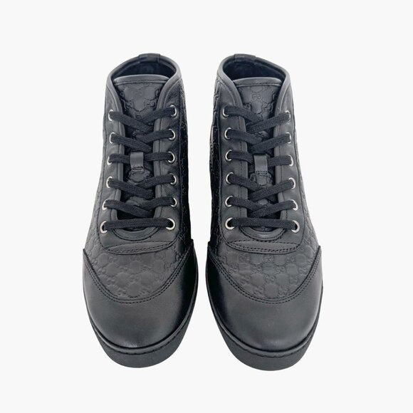 Gucci Mid Top GG Sneakers EU 38 US 8 Black Monogram Leather High Top Trainer - Picture 2 of 13